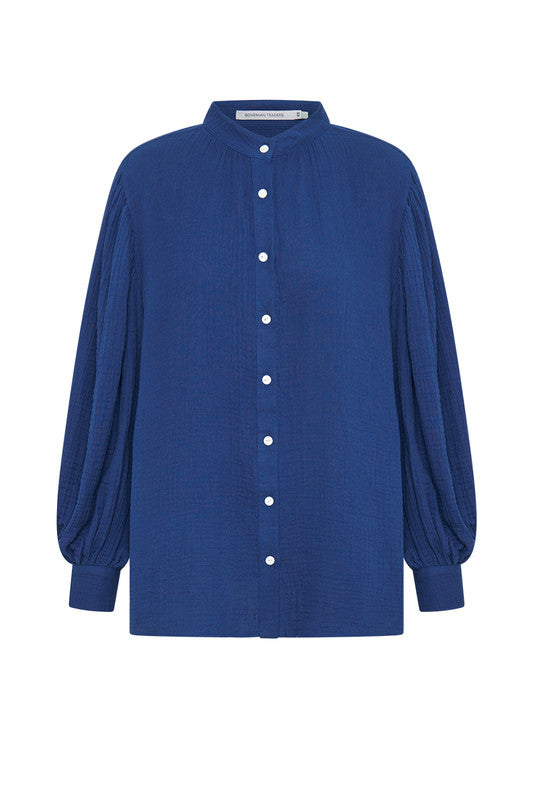 BILLOW SLEEVE BLOUSE IN AZURE