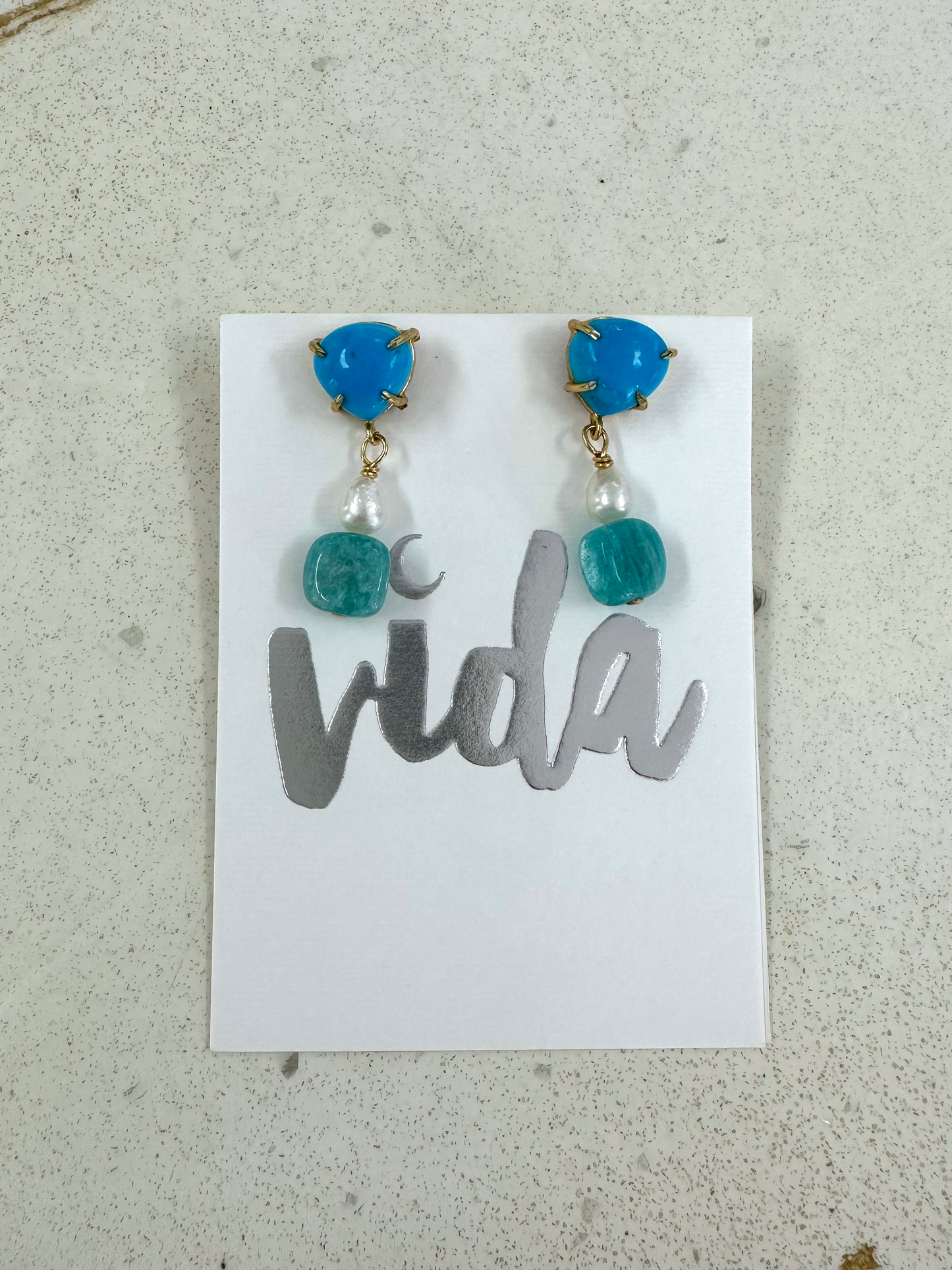 Blue Stone and Pearl Earrings