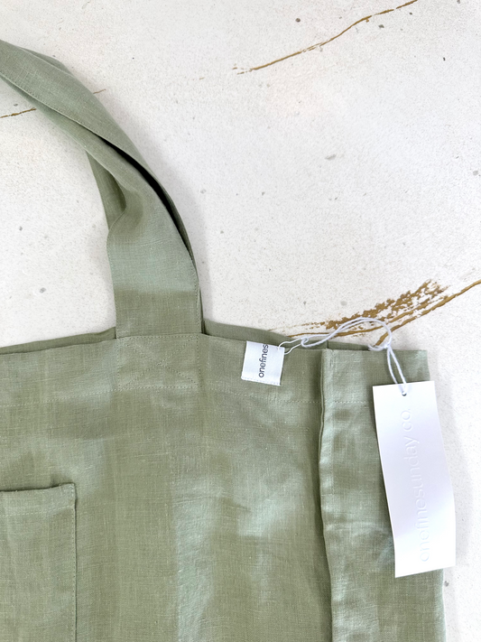 Green Large Linen Tote Bag