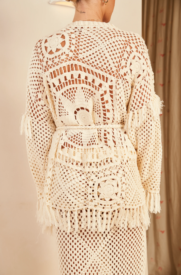 PORTIA HAND CROCHET CARDIGAN, PEARL