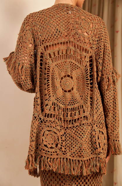 PORTIA HAND CROCHET CARDIGAN, HAZE