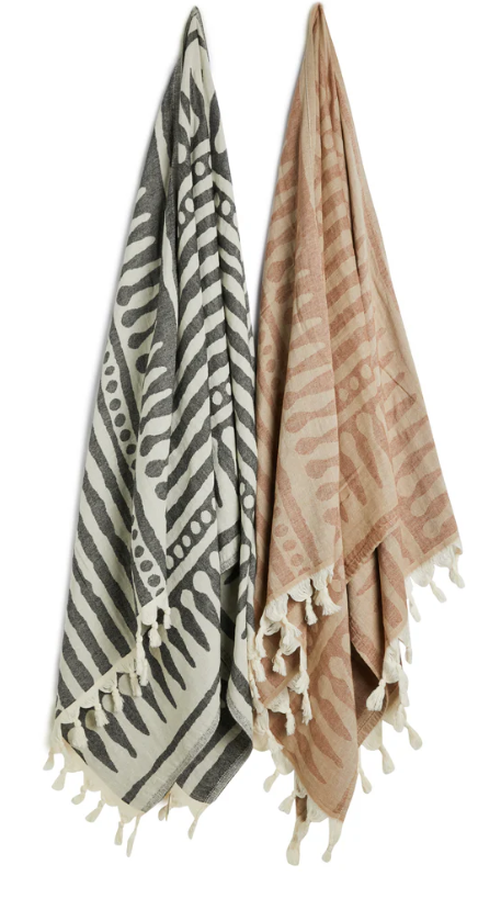 Tribal Stripe Turkish Towel Black & Cream