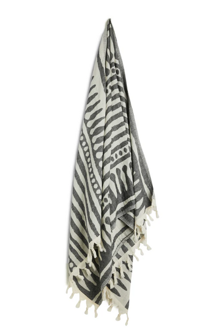 Tribal Stripe Turkish Towel Black & Cream