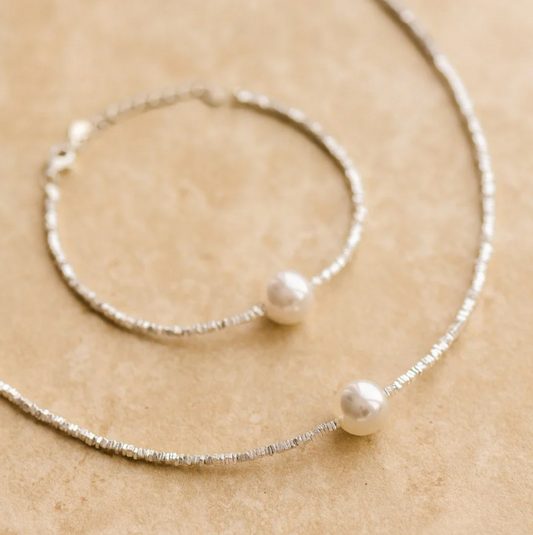 ALOHA, silver pearl necklace