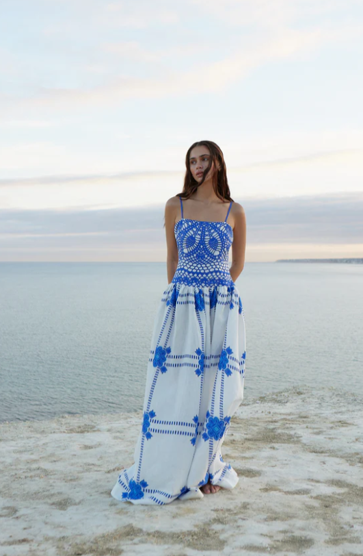 CORDELIA DRESS IN MEDITERRANEAN/FOAM