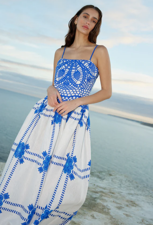 CORDELIA DRESS IN MEDITERRANEAN/FOAM